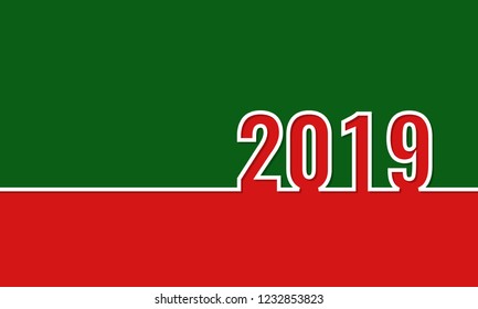 Happy new year 2019. Red and green greeting card or calendar cover template.