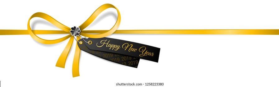Happy new year 2019 ribbon gold black