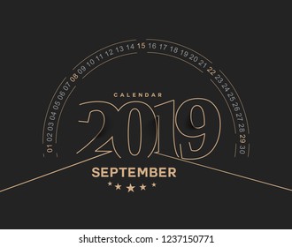 Happy new year 2019 September Calendar - New Year Holiday design elements for holiday cards, calendar banner poster for decorations, Vector Illustration Background.