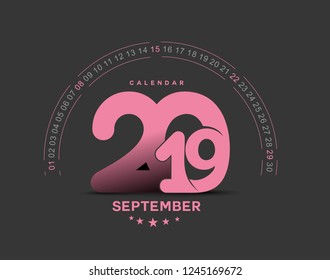 Happy new year 2019 September  Calendar - New Year Holiday design elements for holiday cards, calendar banner poster for decorations, Vector Illustration Background.