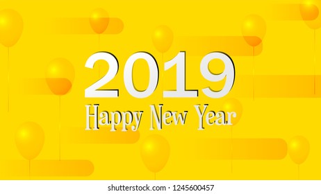 Happy New Year 2019 - New Year Shining background with baloon and decorative line.