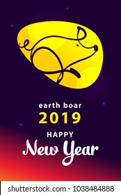 Happy new year 2019. Silhouette pig. Chinese earth boar of horoscope sign. Vector illustration. 
