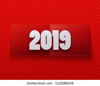 Happy New Year 2019 simple Text Design Patter on red background, Vector illustration. For card, banner, poster, etc.