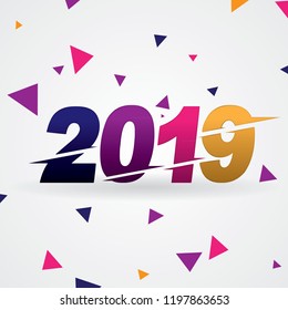 Happy new year 2019 with slash triangle shape vector