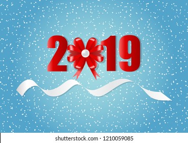 happy new year 2019 with snow background. vector illustrator.