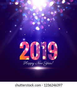 Happy new year 2019 sparkling background with magic lights. Vector illustration