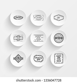 Happy New Year 2019 Stamp icons on plate illustration set