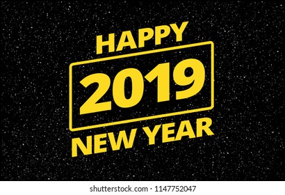 Happy New Year 2019 star space theme greeting card vector background 