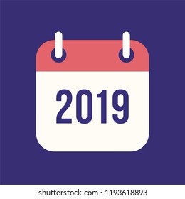 Happy New Year 2019. Tear-off calendar icon in flat style on violet background. Reminder symbol for Chinese Year of the Pig