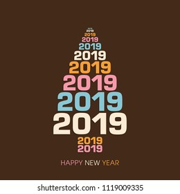 Happy new year 2019 Text Design vector with Christmas tree.