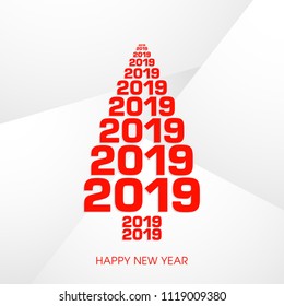 Happy new year 2019 Text Design vector with Christmas tree.