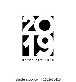 Happy New Year 2019 text design. Cover of business diary for 2019 with wishes. Brochure design template, card, banner. Vector illustration. Isolated on white background.