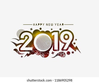 Happy New Year 2019 Text Design  Patter, Vector illustration.