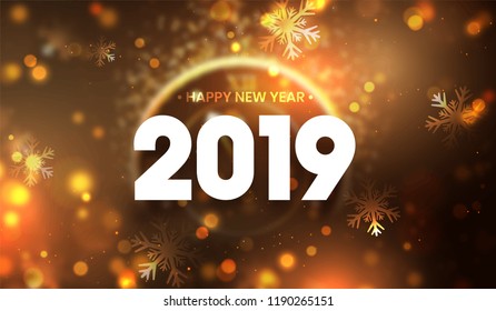 Feliz Año Nuevo 2019 con un fondo borroso en bokeh. Se puede usar como diseño de tarjetas de felicitación.