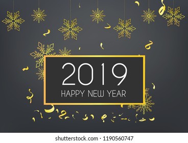 Happy New Year 2019 Text on Gold Winter Abstract Background