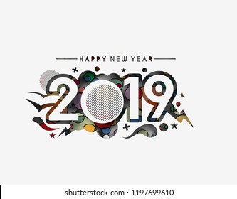 Happy New Year 2019 Text Design  Patter, Vector illustration.