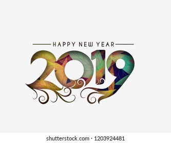 Happy New Year 2019 Text Design, Vector illustration.