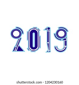 Happy New Year 2019, text design by mechanical concept