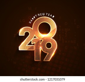 Happy New Year 2019 Text Design  Patter, Vector illustration.