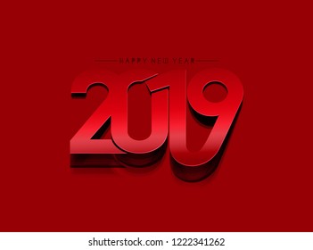 Happy New Year 2019 Text Peel off Paper Design  Patter, Vector illustration.