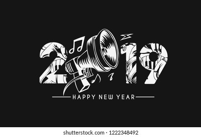 Happy New Year 2019 Text Design Patter, Vector illustration.