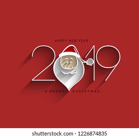 Happy New Year 2019 Text with Santa Design Patter, Vector illustration