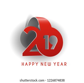 Happy New Year 2019 Text Peel off Paper Design  Patter, Vector illustration.