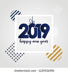 Happy New Year 2019 text design. Vector greeting illustration
