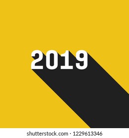 Happy new year 2019 Text Design vector with long shadow in yellow background
