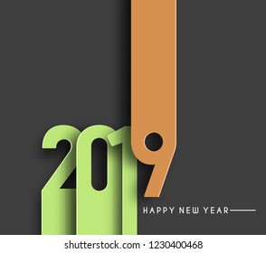 Happy New Year 2019 Text Peel off Paper Design  Patter, Vector illustration.