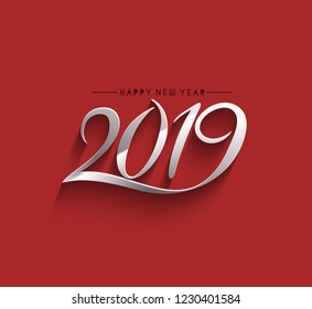 Happy New Year 2019 Text Design  Patter, Vector illustration.