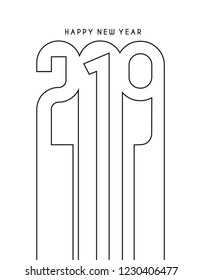 Happy New Year 2019 Text Line Art Design Patter, Vector illustration.