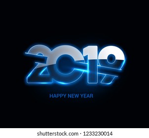Happy New Year 2019 Text Design Pattern, Vector illustration.