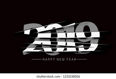 Happy New Year 2019 Text Design Pattern, Vector illustration.