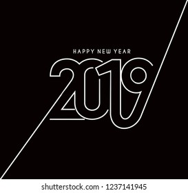 Happy New Year 2019 Text Design Patter, Vector illustration.