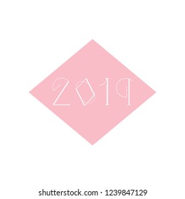 Happy New Year 2019 text design. Holiday greeting card. Modern font. 