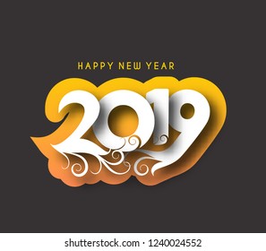 Happy New Year 2019 Text Design  Patter, Vector illustration.