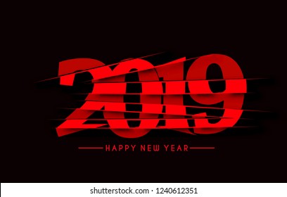 Happy New Year 2019 Text Cut Paper Design  Patter, Vector illustration.