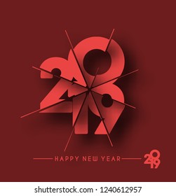 Happy New Year 2019 Text Cut Paper Design  Patter, Vector illustration.