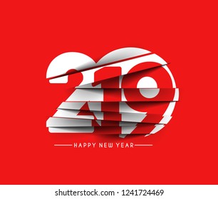 Happy New Year 2019 Text Cut Paper Design  Patter, Vector illustration.