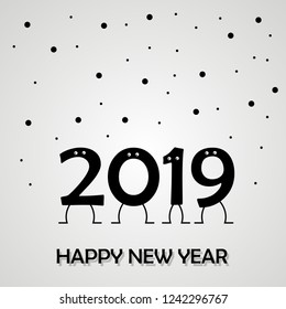 Happy New Year 2019 text design. Vector greeting illustration with numbers and snowflake
