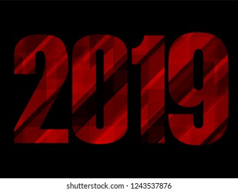 Happy New Year 2019 text design, vector geometric banner