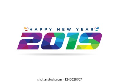 Happy new year 2019 text banner vector. Design with colorful polygonal or low poly style.
