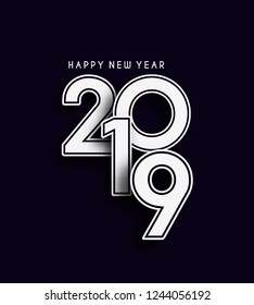 Happy New Year 2019 Text Design  Patter, Vector illustration.