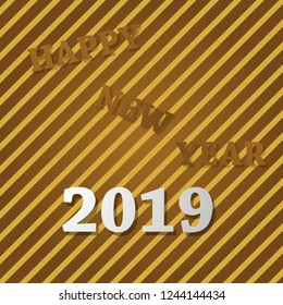 Happy New Year 2019 text design. Vector greeting illustration with golden numbers and snowflake