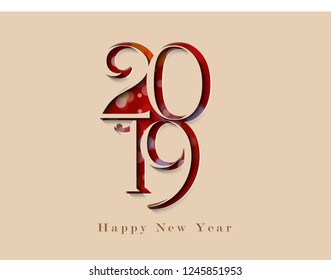 Happy New Year 2019 Text Vector Illustration Greeting for seasonal holidays for flyer, Invitation card, Banner, Poster and web.