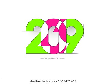 Happy new year 2019 text design elements for new year celebration cards, holidays, decorations & party flyers. Vector Illustration background card for happy new year 2019. Colorful 2019 text .