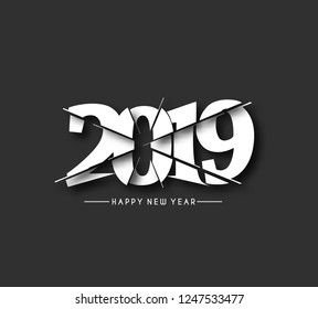 Happy New Year 2019 Text Cut Paper Design  Patter, Vector illustration.