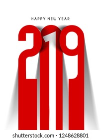 Happy New Year 2019 Text Cut Paper Design Patter, Vector illustration.