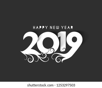 Happy New Year 2019 text design, Vector 